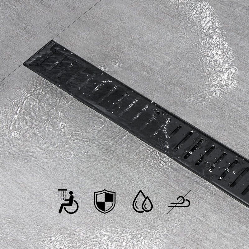 SaniteModar Linear Shower Drain, 24 inch Matte Black Shower Drain with Removable Capsule Pattern Grate,304 Stainless Steel Shower Drain Include Hair Strainer,Adjustable Leveling Feet - Image 3